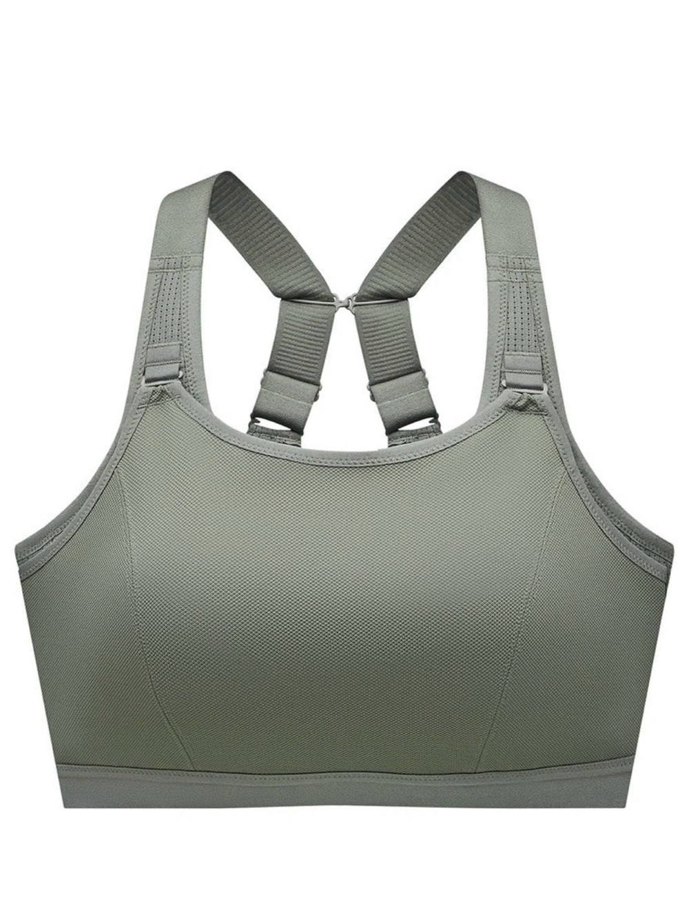 High-Support Sports Bra in Gray/Green with Adjustable Straps